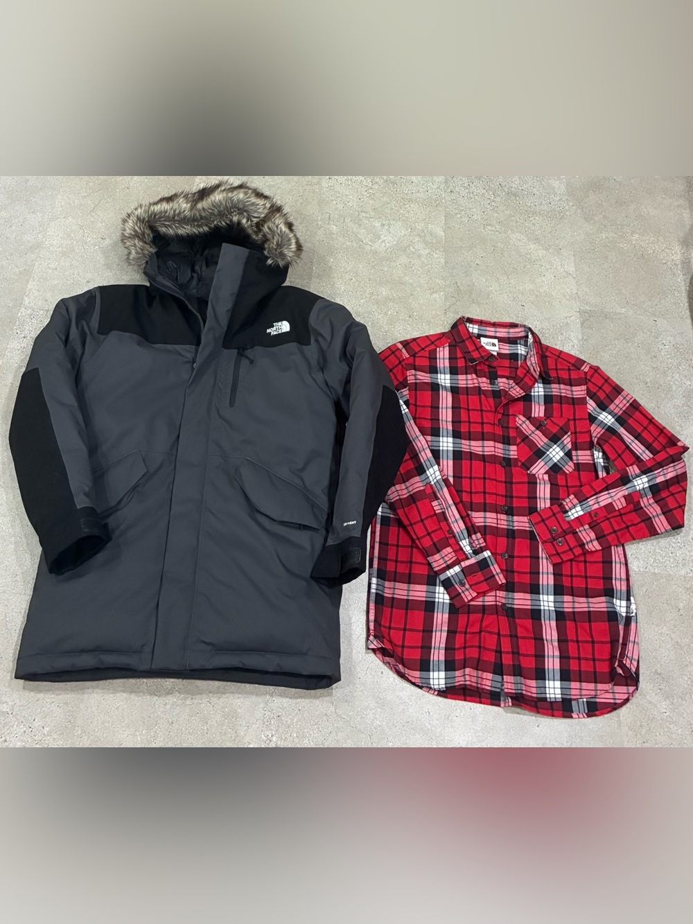 NWOT Mens NORTH FACE Bedford Dryvent Down Winter Coat Parka & Plaid Shirt